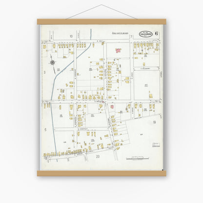 Old map wall art mockup — magnetic wood frame on white wall — Sanborn Fire Insurance Map from Goldsboro, Wayne County, North Carolina (1918), Sheet #0006