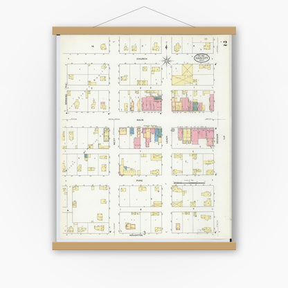 Old map wall art mockup — magnetic wood frame on white wall — Sanborn Fire Insurance Map from Cass City, Tuscola County, Michigan (1909), Sheet #0002