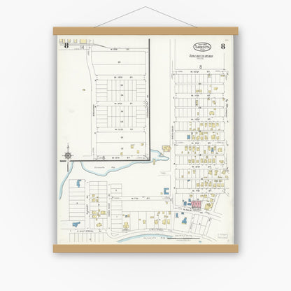 Old map wall art mockup — magnetic wood frame on white wall — Sanborn Fire Insurance Map from Sarasota, Sarasota County, Florida (1925), Sheet #0008