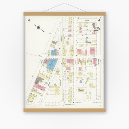 Old map wall art mockup — magnetic wood frame on white wall — Sanborn Fire Insurance Map from Del Rio, Val Verde County, Texas (1924), Sheet #0004