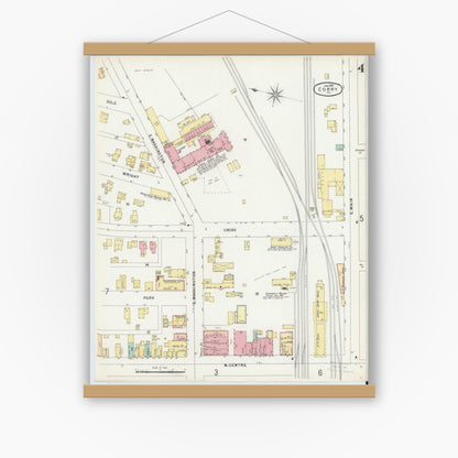 Old map wall art mockup — magnetic wood frame on white wall — Sanborn Fire Insurance Map from Corry, Erie County, Pennsylvania (1897), Sheet #0004