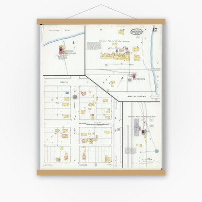 Old map wall art mockup — magnetic wood frame on white wall — Sanborn Fire Insurance Map from Brainerd, Crow Wing County, Minnesota (1917), Sheet #0017