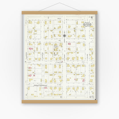 Old map wall art mockup — magnetic wood frame on white wall — Sanborn Fire Insurance Map from Valparaiso, Porter County, Indiana (1910), Sheet #0006