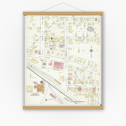 Old map wall art mockup — magnetic wood frame on white wall — Sanborn Fire Insurance Map from Athens, Athens County, Ohio (1914), Sheet #0003