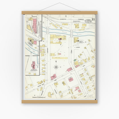 Old map wall art mockup — magnetic wood frame on white wall — Sanborn Fire Insurance Map from Kenton, Hardin County, Ohio (1902), Sheet #0011