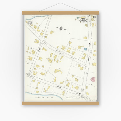 Old map wall art mockup — magnetic wood frame on white wall — Sanborn Fire Insurance Map from Uxbridge, Worcester County, Massachusetts (1909), Sheet #0010