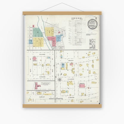 Old map wall art mockup — magnetic wood frame on white wall — Sanborn Fire Insurance Map from Saint Charles, Kane County, Illinois (1898), Sheet #0001
