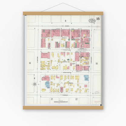 Old map wall art mockup — magnetic wood frame on white wall — Sanborn Fire Insurance Map from Jackson, Jackson County, Michigan (1899), Sheet #0015