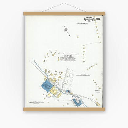 Old map wall art mockup — magnetic wood frame on white wall — Sanborn Fire Insurance Map from Charlottesville, Independent Cities, Virginia (1920), Sheet #0038