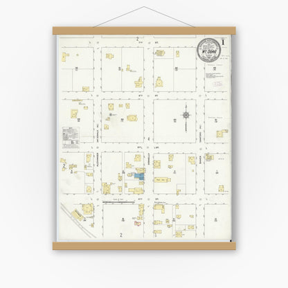 Old map wall art mockup — magnetic wood frame on white wall — Sanborn Fire Insurance Map from Mount Dora, Lake County, Florida (1912), Sheet #0001