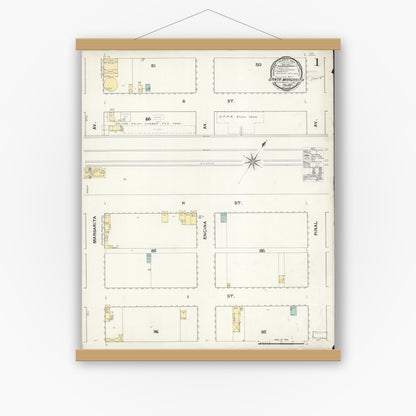 Old map wall art mockup — magnetic wood frame on white wall — Sanborn Fire Insurance Map from Santa Margarita, San Luis Obispo County, California (1892) - Complete Map Set