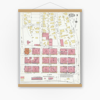 Old map wall art mockup — magnetic wood frame on white wall — Sanborn Fire Insurance Map from Palestine, Anderson County, Texas (1919), Sheet #0003
