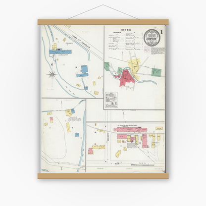 Old map wall art mockup — magnetic wood frame on white wall — Sanborn Fire Insurance Map from Champlain, Clinton County, New York (1904), Sheet #0001