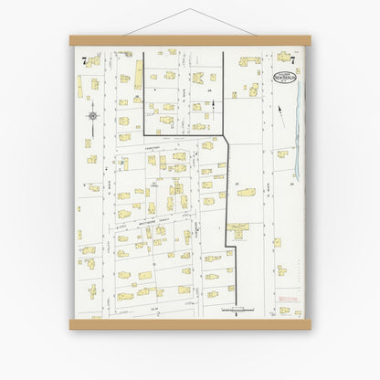 Old map wall art mockup — magnetic wood frame on white wall — Sanborn Fire Insurance Map from New Berlin, Chenango County, New York (1929), Sheet #0007