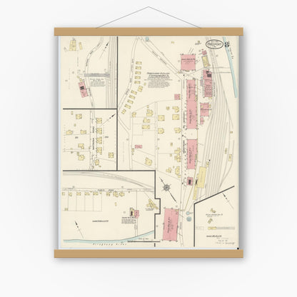 Old map wall art mockup — magnetic wood frame on white wall — Sanborn Fire Insurance Map from Freeport, Armstrong County, Pennsylvania (1913), Sheet #0008