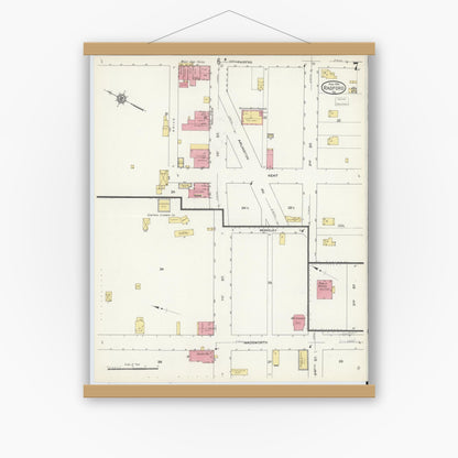 Old map wall art mockup — magnetic wood frame on white wall — Sanborn Fire Insurance Map from Radford, Independent Cities, Virginia (1913), Sheet #0007