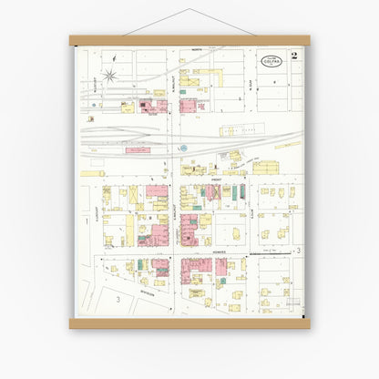 Old map wall art mockup — magnetic wood frame on white wall — Sanborn Fire Insurance Map from Colfax, Jasper County, Iowa (1906), Sheet #0002