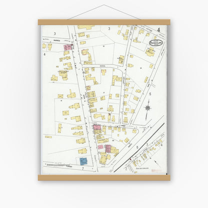 Old map wall art mockup — magnetic wood frame on white wall — Sanborn Fire Insurance Map from Randolph, Norfolk County, Massachusetts (1919), Sheet #0004