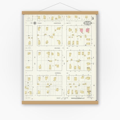 Old map wall art mockup — magnetic wood frame on white wall — Sanborn Fire Insurance Map from Litchfield, Meeker County, Minnesota (1917), Sheet #0003