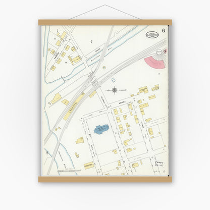 Old map wall art mockup — magnetic wood frame on white wall — Sanborn Fire Insurance Map from Blackstone, Worcester County, Massachusetts (1910), Sheet #0006