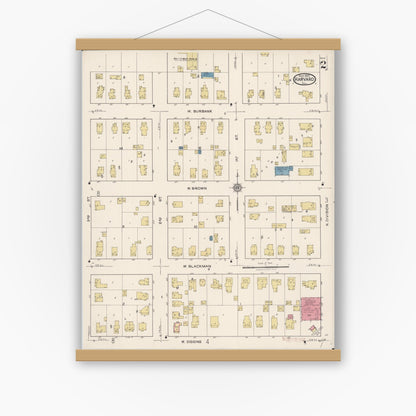 Old map wall art mockup — magnetic wood frame on white wall — Sanborn Fire Insurance Map from Harvard, McHenry County, Illinois (1922), Sheet #0002