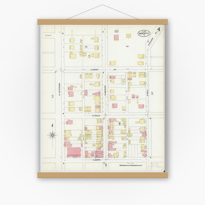 Old map wall art mockup — magnetic wood frame on white wall — Sanborn Fire Insurance Map from New Castle, Lawrence County, Pennsylvania (1899), Sheet #0004