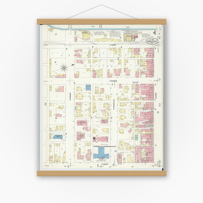 Old map wall art mockup — magnetic wood frame on white wall — Sanborn Fire Insurance Map from Circleville, Pickaway County, Ohio (1907), Sheet #0004