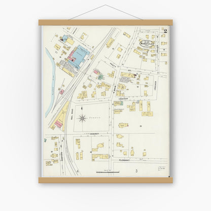 Old map wall art mockup — magnetic wood frame on white wall — Sanborn Fire Insurance Map from Mansfield, Bristol County, Massachusetts (1897), Sheet #0002