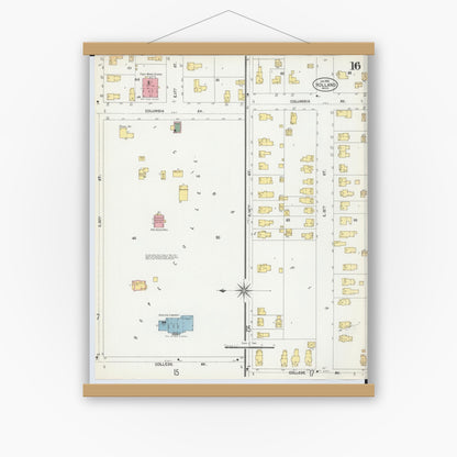Old map wall art mockup — magnetic wood frame on white wall — Sanborn Fire Insurance Map from Holland, Ottawa County, Michigan (1902), Sheet #0016