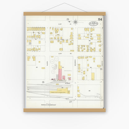 Old map wall art mockup — magnetic wood frame on white wall — Sanborn Fire Insurance Map from Wilmington, New Hanover County, North Carolina (1904), Sheet #0024