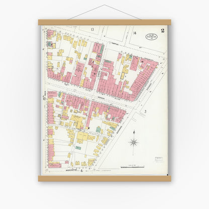 Old map wall art mockup — magnetic wood frame on white wall — Sanborn Fire Insurance Map from Geneva, Ontario County, New York (1903), Sheet #0002