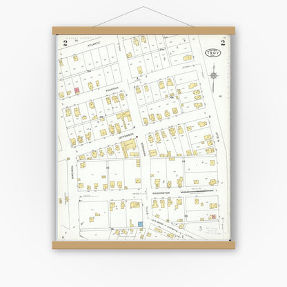 Old map wall art mockup — magnetic wood frame on white wall — Sanborn Fire Insurance Map from Troy, Miami County, Ohio (1923), Sheet #0002