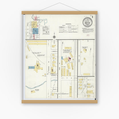 Old map wall art mockup — magnetic wood frame on white wall — Sanborn Fire Insurance Map from Manton, Wexford County, Michigan (1910) - Complete Map Set