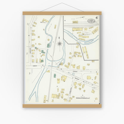Old map wall art mockup — magnetic wood frame on white wall — Sanborn Fire Insurance Map from Cazenovia, Madison County, New York (1906), Sheet #0004