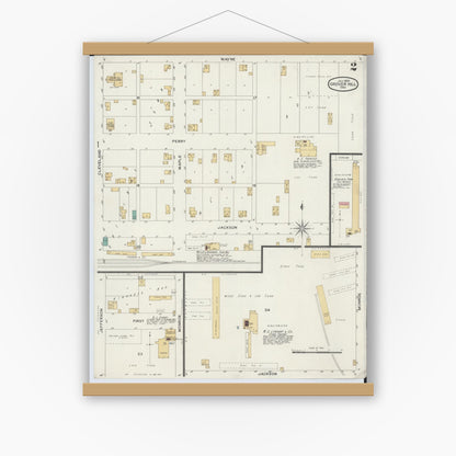 Old map wall art mockup — magnetic wood frame on white wall — Sanborn Fire Insurance Map from Grover Hill, Paulding County, Ohio (1899), Sheet #0002