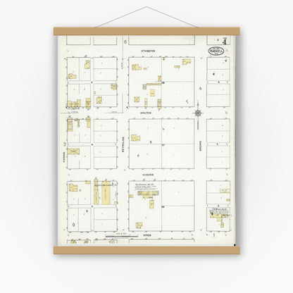 Old map wall art mockup — magnetic wood frame on white wall — Sanborn Fire Insurance Map from Haskell, Haskell County, Texas (1921), Sheet #0004
