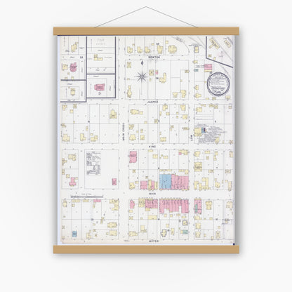 Old map wall art mockup — magnetic wood frame on white wall — Sanborn Fire Insurance Map from Frankford, Pike County, Missouri (1896), Sheet #0001