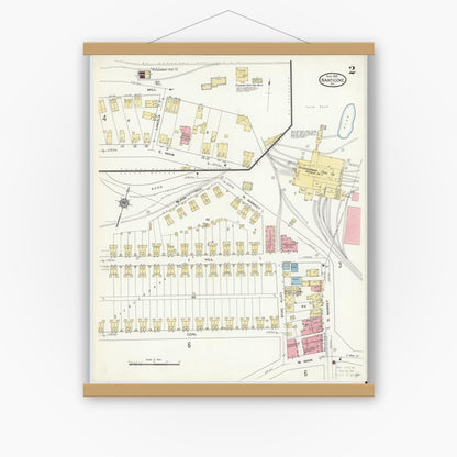 Old map wall art mockup — magnetic wood frame on white wall — Sanborn Fire Insurance Map from Nanticoke, Luzerne County, Pennsylvania (1912), Sheet #0002
