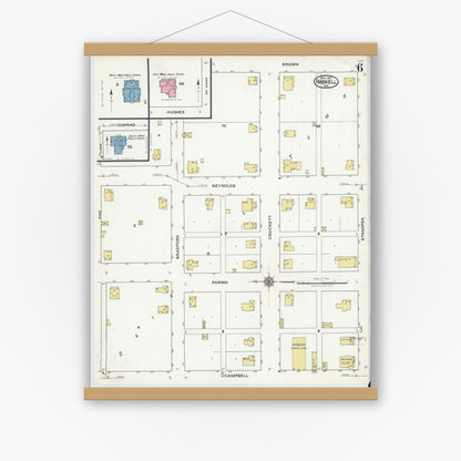 Old map wall art mockup — magnetic wood frame on white wall — Sanborn Fire Insurance Map from Haskell, Haskell County, Texas (1921), Sheet #0006