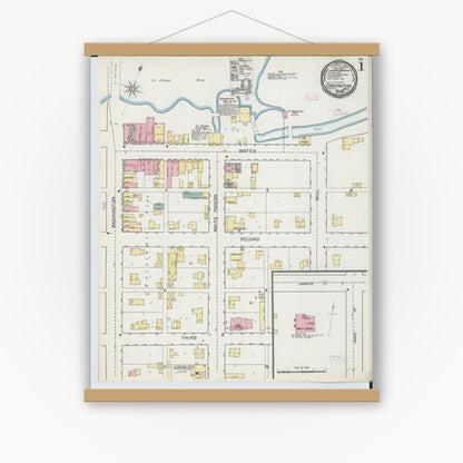 Old map wall art mockup — magnetic wood frame on white wall — Sanborn Fire Insurance Map from Constantine, Saint Joseph County, Michigan (1892) - Complete Map Set