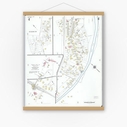 Old map wall art mockup — magnetic wood frame on white wall — Sanborn Fire Insurance Map from Dillonvale, Jefferson County, Ohio (1950), Sheet #0004