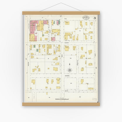 Old map wall art mockup — magnetic wood frame on white wall — Sanborn Fire Insurance Map from Orlando, Orange County, Florida (1903), Sheet #0003