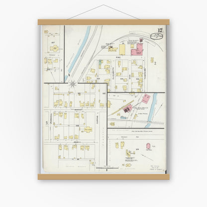 Old map wall art mockup — magnetic wood frame on white wall — Sanborn Fire Insurance Map from Pittston, Luzerne County, Pennsylvania (1896), Sheet #0017