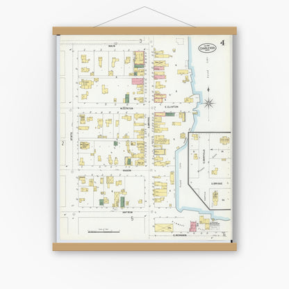 Old map wall art mockup — magnetic wood frame on white wall — Sanborn Fire Insurance Map from Charlevoix, Charlevoix County, Michigan (1901), Sheet #0004