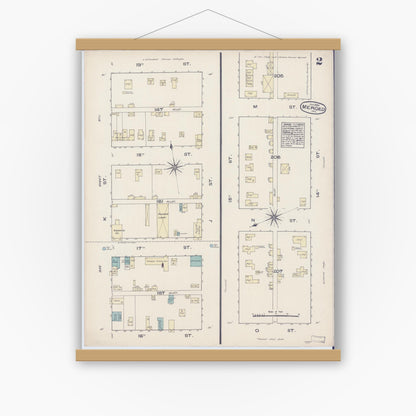 Old map wall art mockup — magnetic wood frame on white wall — Sanborn Fire Insurance Map from Merced, Merced County, California (1885), Sheet #0002