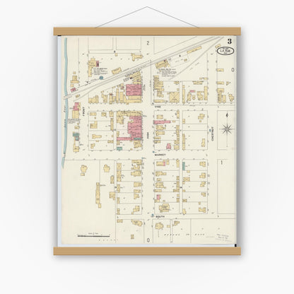 Old map wall art mockup — magnetic wood frame on white wall — Sanborn Fire Insurance Map from La Rue, Marion County, Ohio (1901), Sheet #0003