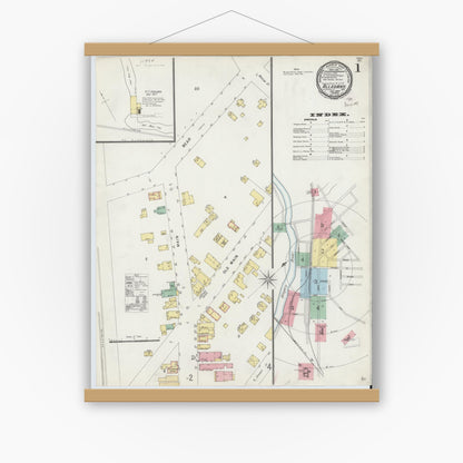 Old map wall art mockup — magnetic wood frame on white wall — Sanborn Fire Insurance Map from Allegany, Cattaraugus County, New York (1897), Sheet #0001
