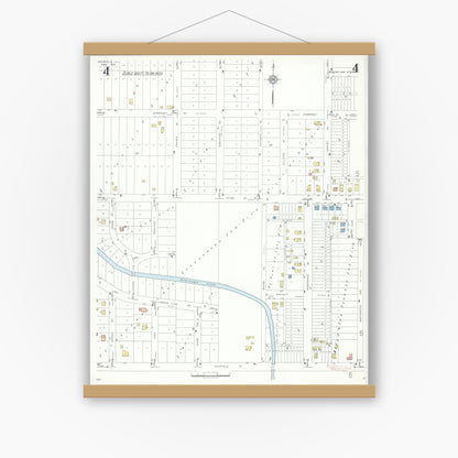 Old map wall art mockup — magnetic wood frame on white wall — Sanborn Fire Insurance Map from Deerfield, Lake County, Illinois (1935), Sheet #0004