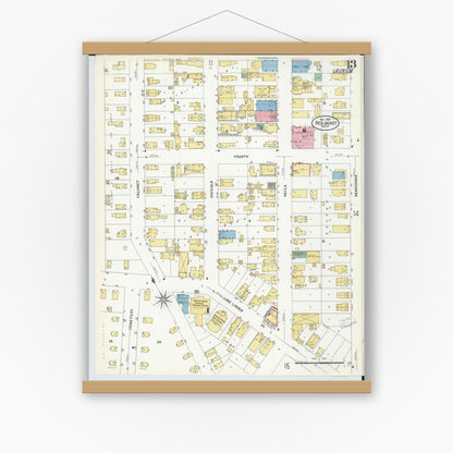 Old map wall art mockup — magnetic wood frame on white wall — Sanborn Fire Insurance Map from Red Jacket, Houghton County, Michigan (1908), Sheet #0013