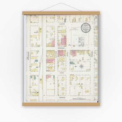 Old map wall art mockup — magnetic wood frame on white wall — Sanborn Fire Insurance Map from Newman, Douglas County, Illinois (1893) - Complete Map Set